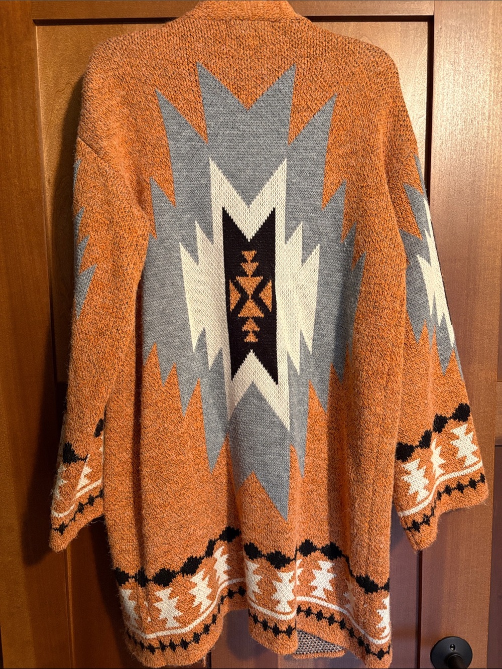 Rust Aztec Open-Front Women's Cardigan Sweater